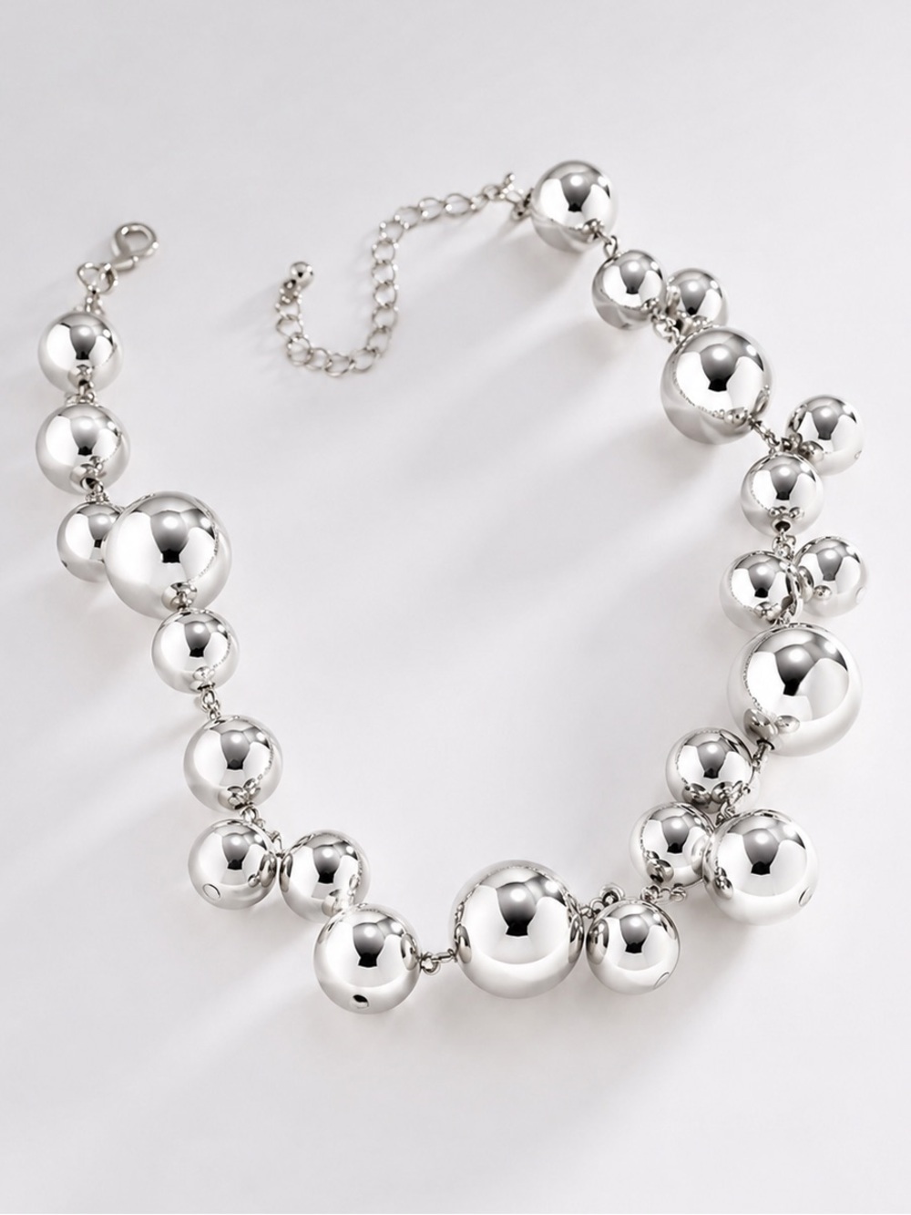 Silver Beaded Statement Necklace - Elegant Women Jewelry